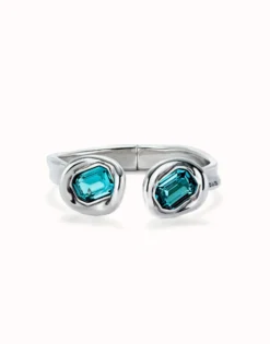 Pulsera rígida bañada en plata de ley y dos cristales celestes
