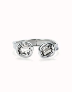 Pulsera rígida bañada en plata de ley y dos cristales blancos