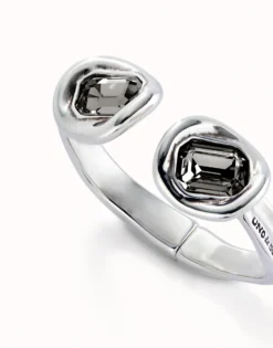 Pulsera rígida bañada en plata de ley y dos cristales grises