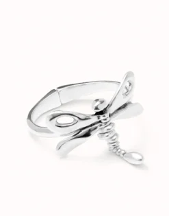 Pulsera rígida con libélula bañada en plata de ley