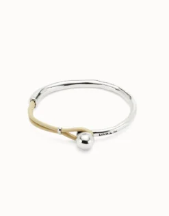 Pulsera semirígida bañada en plata de ley con cuero de color marfil