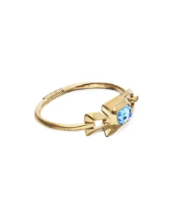 Pulsera semirrígida bañada en oro 18k con cristal facetado azul