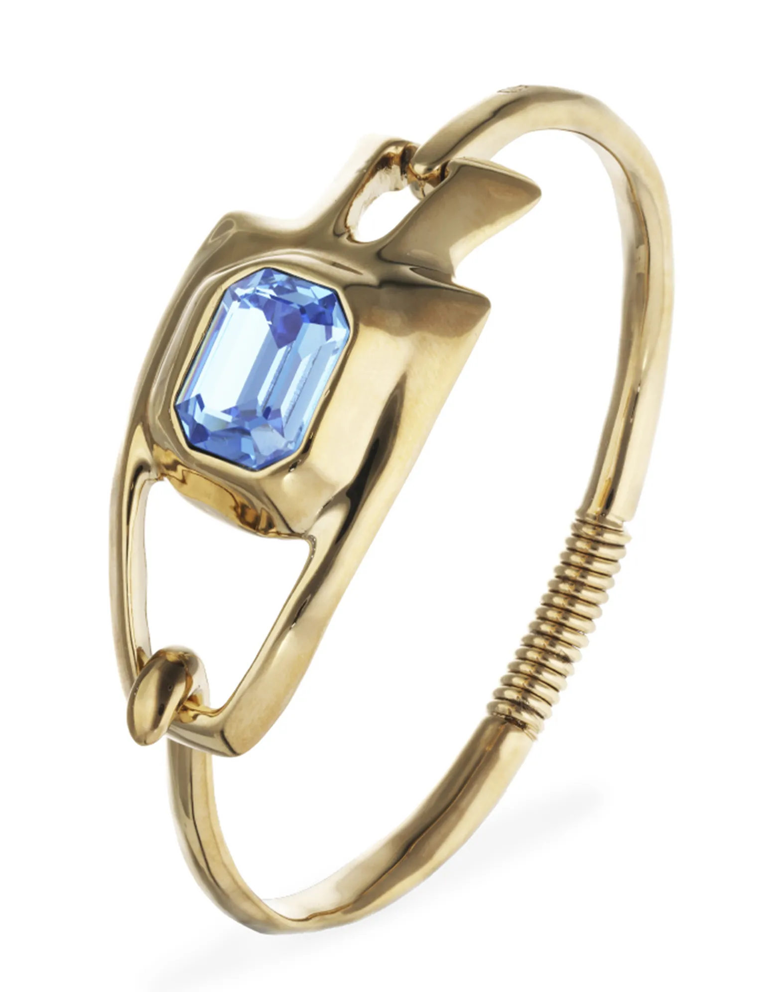 Pulsera semirrígida bañada en oro 18k con cristal facetado azul