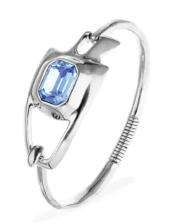Pulsera semirrígida bañada en plata de ley con cristal facetado azul