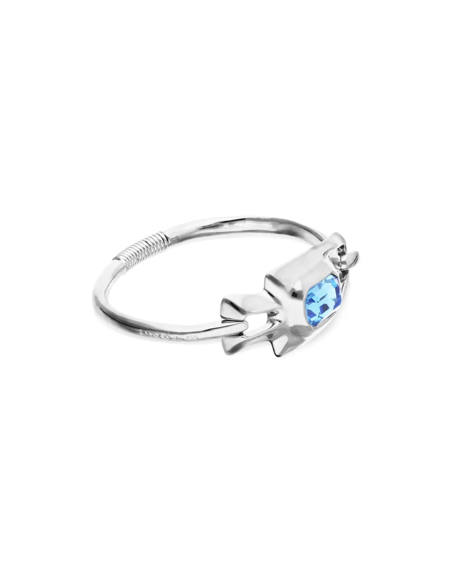 Pulsera semirrígida bañada en plata de ley con cristal facetado azul