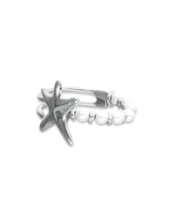Pulsera semirrígida bañada en plata con perlas y estrella de mar