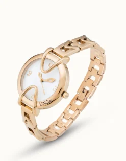 Reloj bañado en oro 18k con correa metálica y esfera redonda con interior blanco