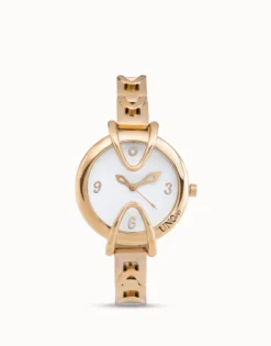 Reloj bañado en oro 18k con correa metálica y esfera redonda con interior blanco