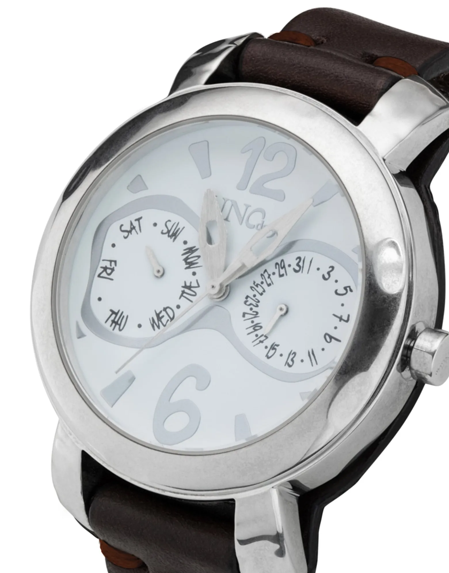 Reloj de hombre de piel y metal bañado en plata de ley