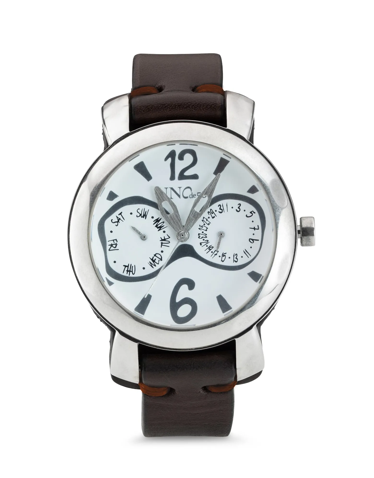 Reloj de hombre de piel y metal bañado en plata de ley