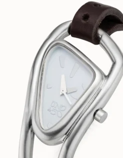 Reloj mujer con cuero y metal bañado en plata de ley